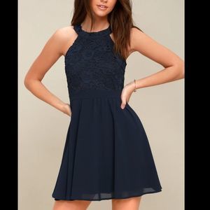 Lulu’s Lover's Game Navy Blue Lace Skater Dress Size XL